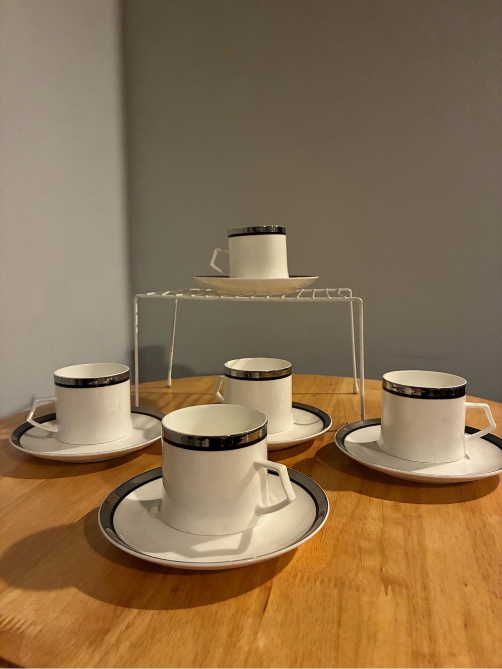 5 Mikasa Solitude Fine China Coffee Cups And Saucers